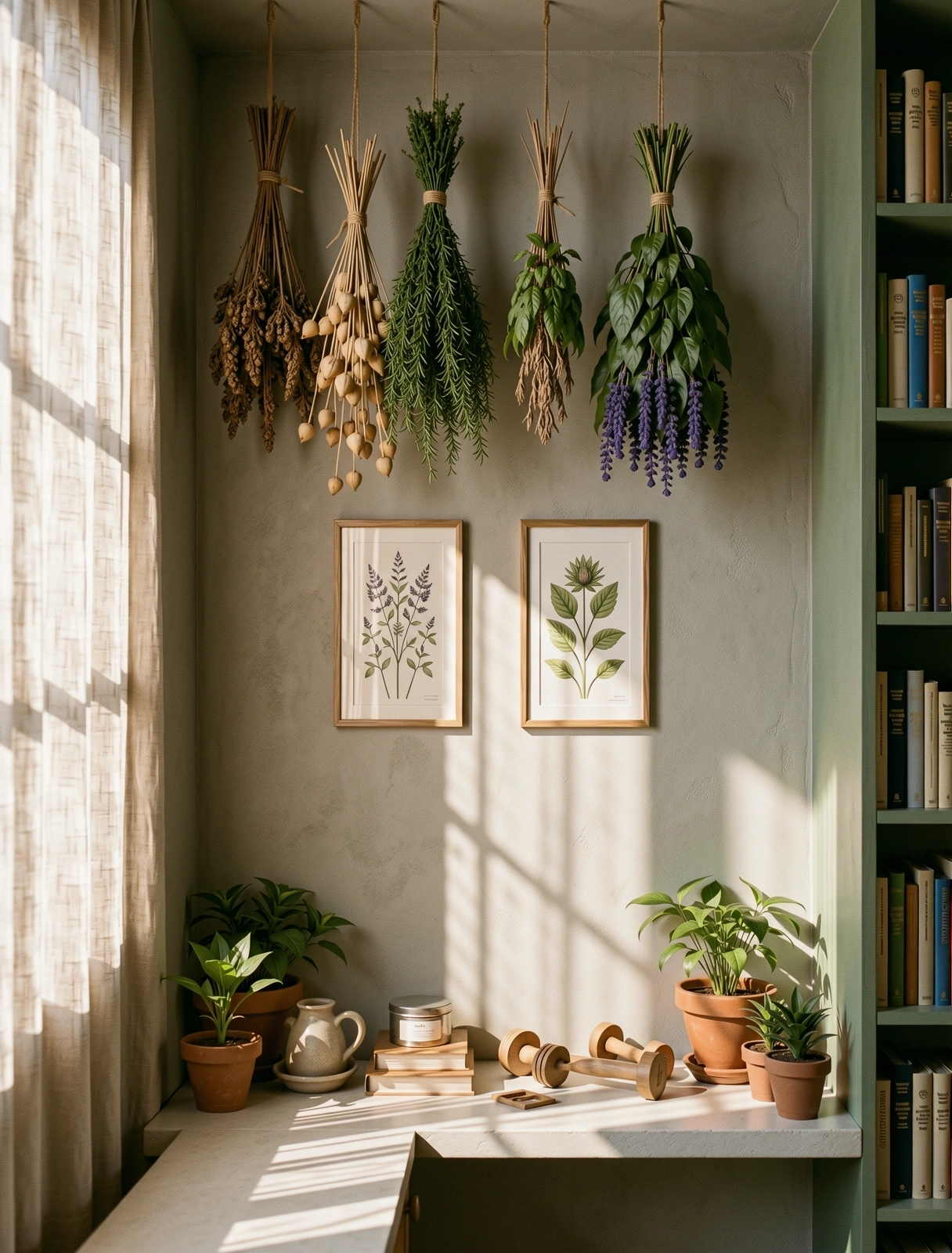 Archival study space with botanical elements