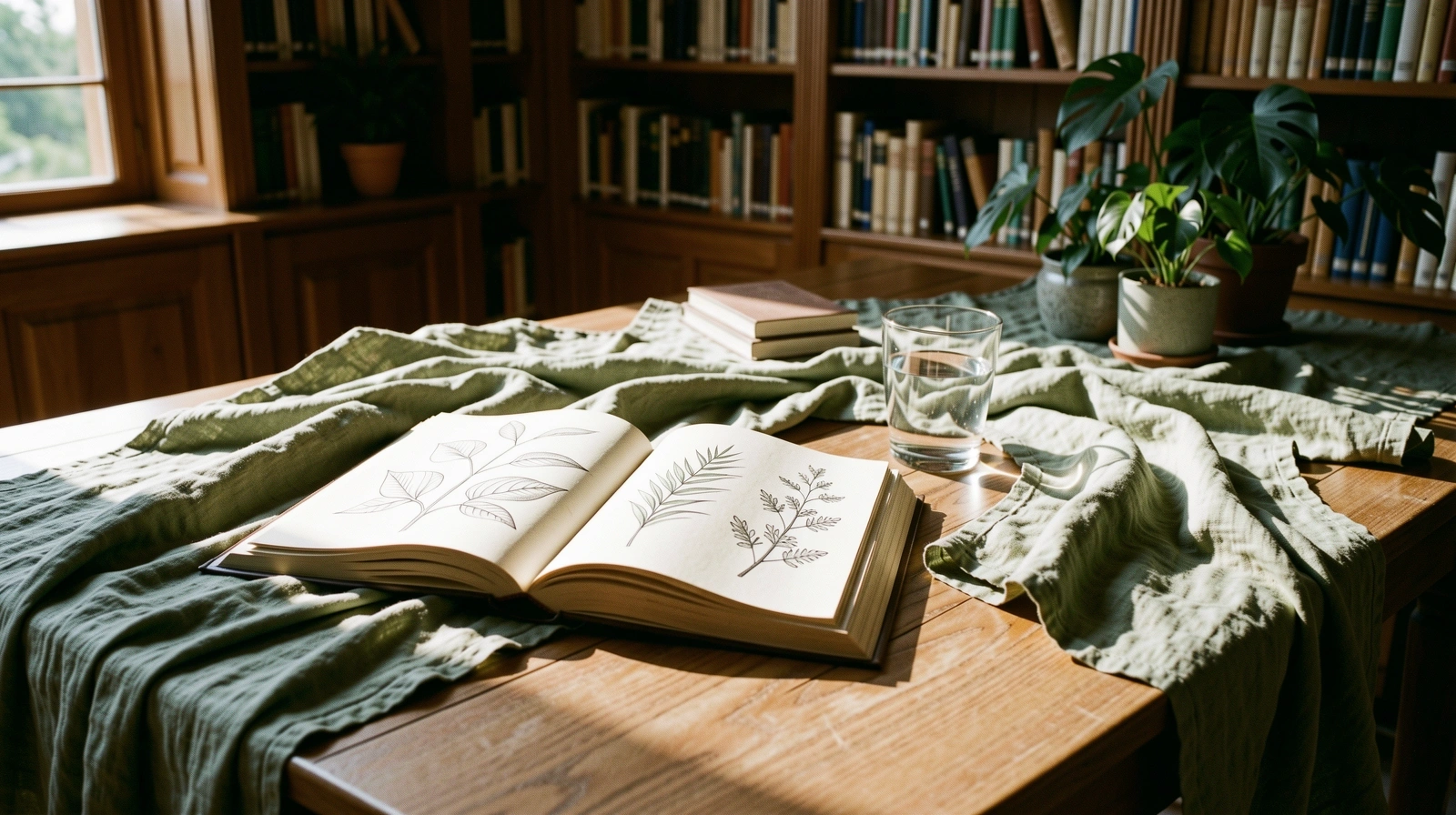 Sun-drenched archival library space